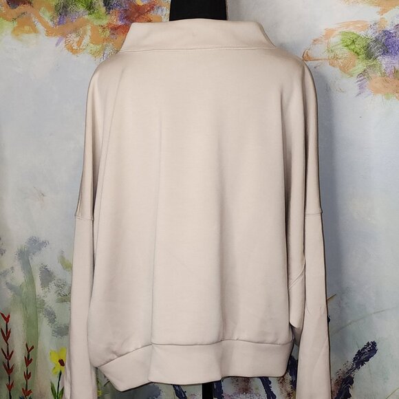 Oversized Neutral Beige Pullover Sweatshirt With Drawstrings & Ribbed Cuffs - Picture 2 of 8
